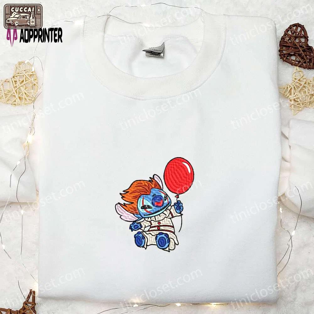 Halloween balloon pennywise stitch embroidered shirt it horror movie best gifts for halloween lovers Embroidered Shirt
