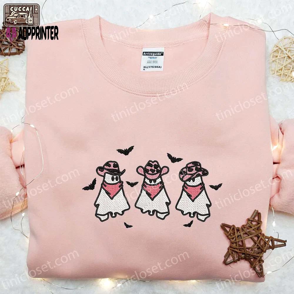Halloween boo haw funny cowboy ghost shirt: cute sweatshirt & spirit t-shirt Embroidered Shirt
