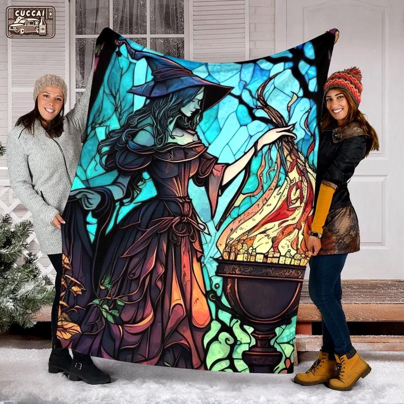 Halloween decorations halloween witch blanket, halloween movies blanket day of the dead blanket soft, creepy halloween blanket, cozy blanket for all seasons Quilt Blanket