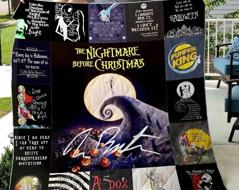 Halloween decorations nightmare before christmas fleece blanket, jack skellington and sally blanket, halloween gifts, christmas gifts, birthday gifts Quilt Blanket