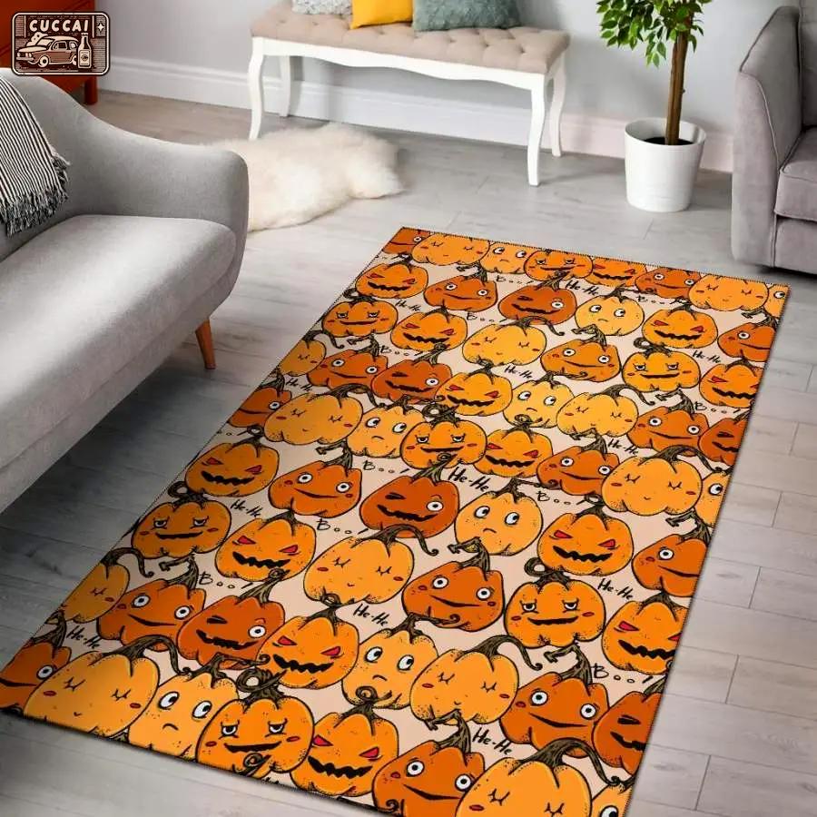 Halloween pumpkin pattern print area rug living room rug home decor Rectangle Rug