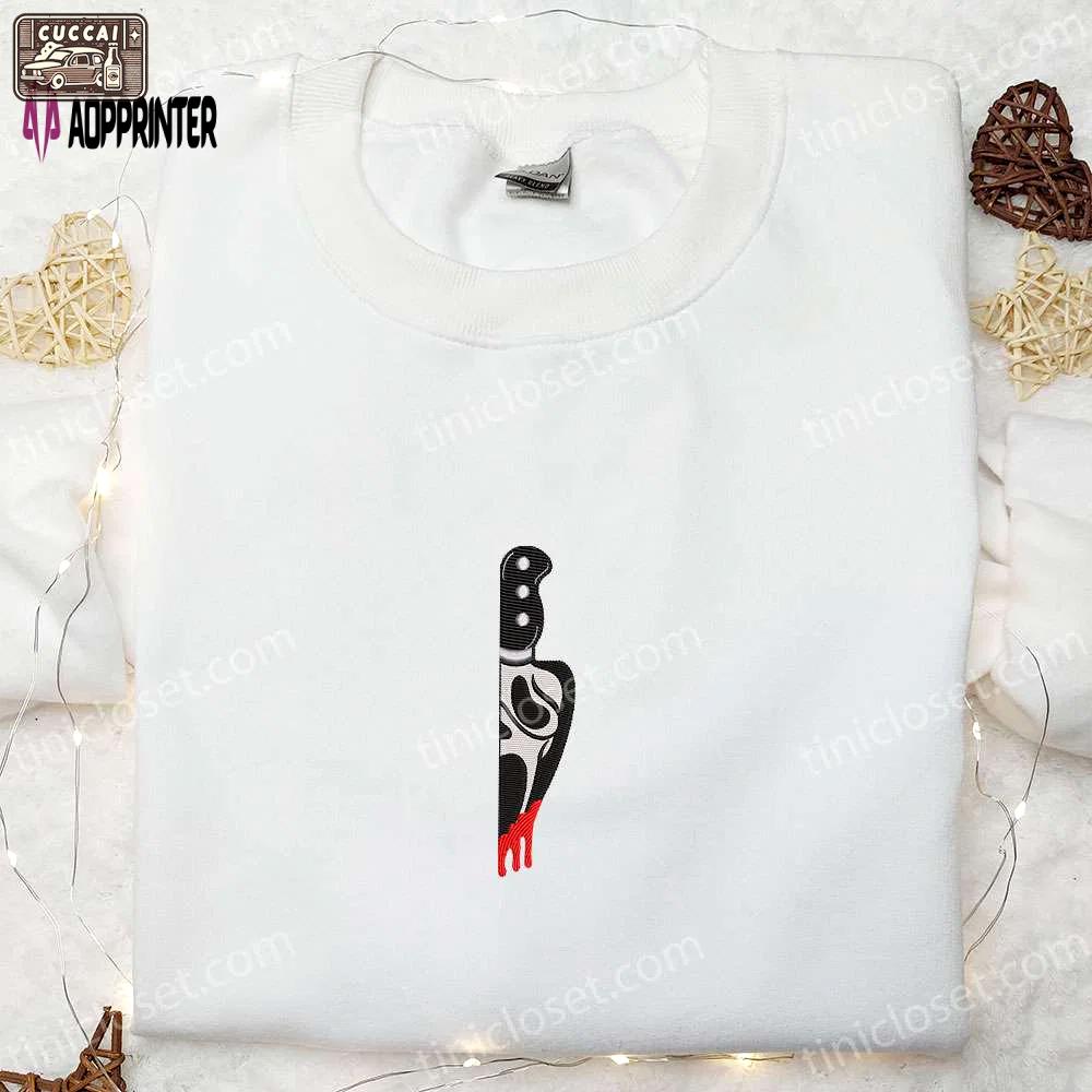 Halloween scary villain red knife embroidered sweatshirt: best horror hoodie for halloween lovers Embroidered Shirt