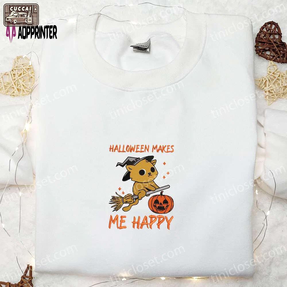 Halloween witch cat embroidered shirt: cute & best ideas for a happy halloween Embroidered Shirt