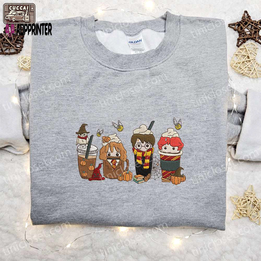 Harry potter coffee latte embroidered shirt: adorable halloween gift for lovers best halloween apparel Embroidered Shirt