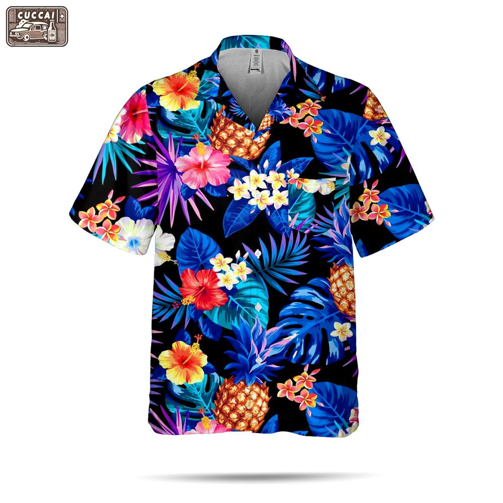 Hawaiian men's shirt tropical fruit pattern summer short sleeve oversized pineapple top vaction casual men's wear Hawaii Shirt Shorts & Flip Flops