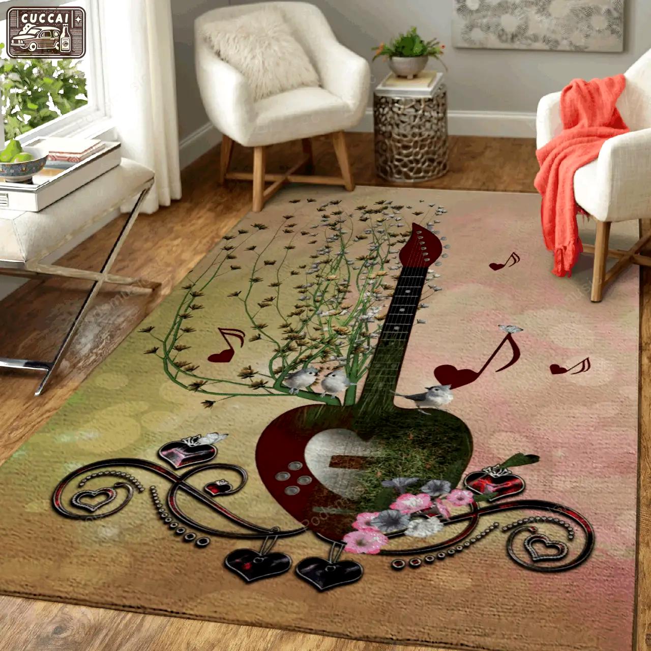 Heart guitar music art for fans area rug living room carpet rug regtangle carpet floor decor home decor Rectangle Rug