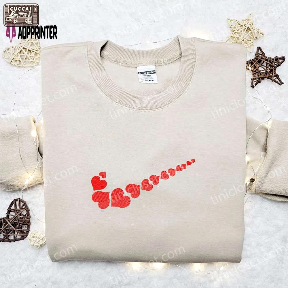 Heart x nike swoosh embroidered shirt – valentine s custom nike tee Embroidered Shirt