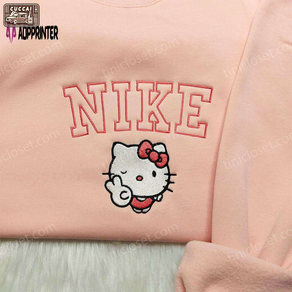 Hello kitty nike embroidered shirt & sweatshirt: cute custom gifts for family Embroidered Shirt