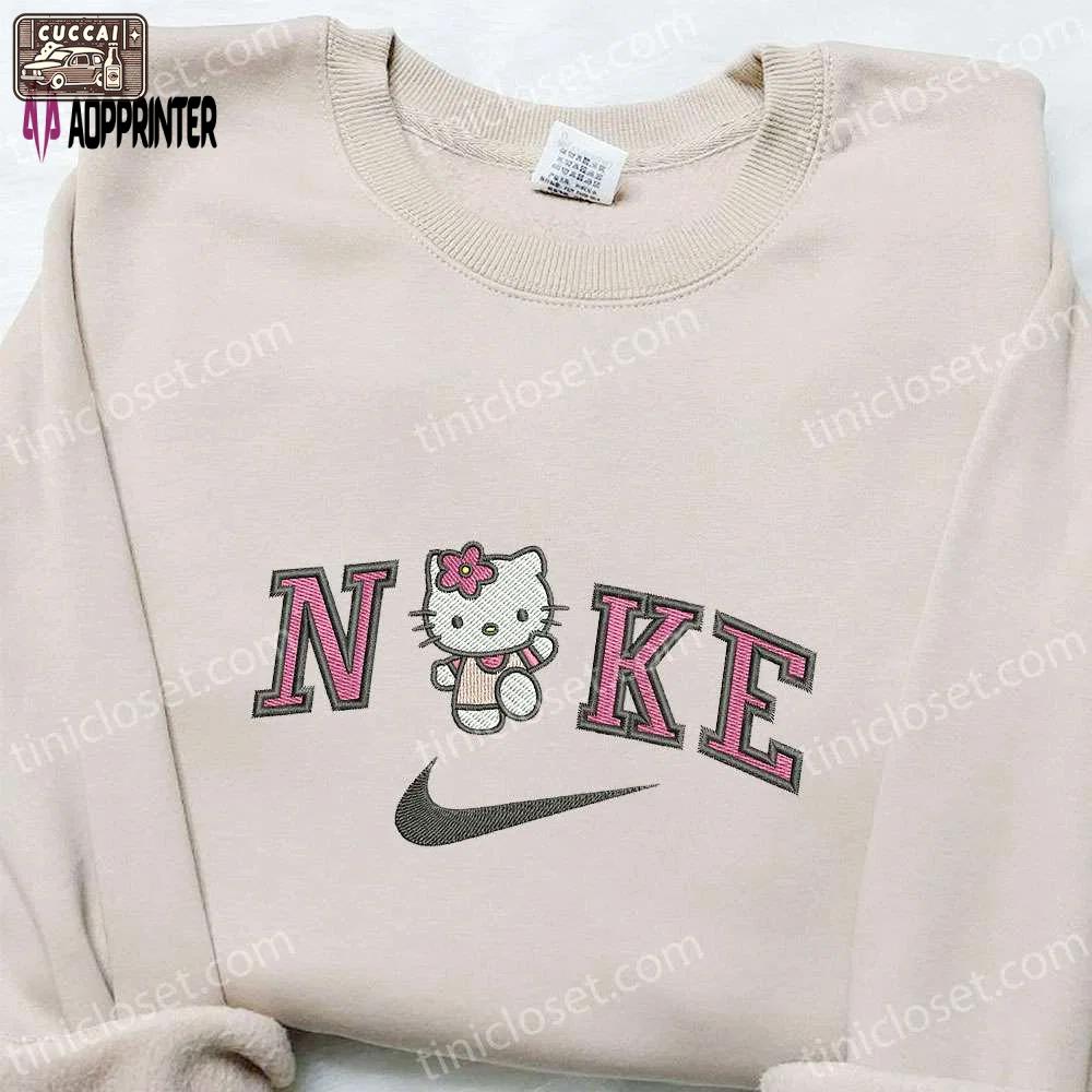 Hello kitty x nike cartoon embroidered shirt – nike inspired best gift for family Embroidered Shirt