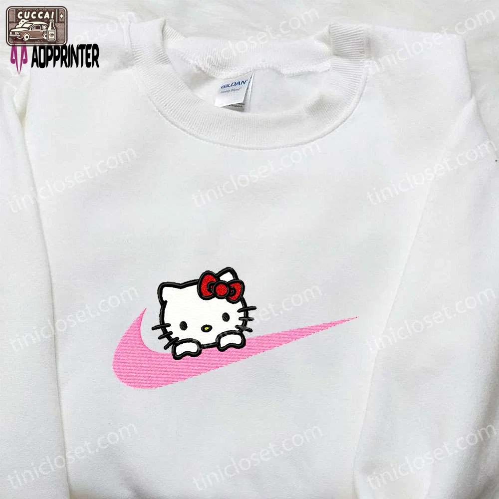 Hello kitty x nike cartoon embroidered shirt: stylish collaboration with nike swoosh & hello kitty Embroidered Shirt