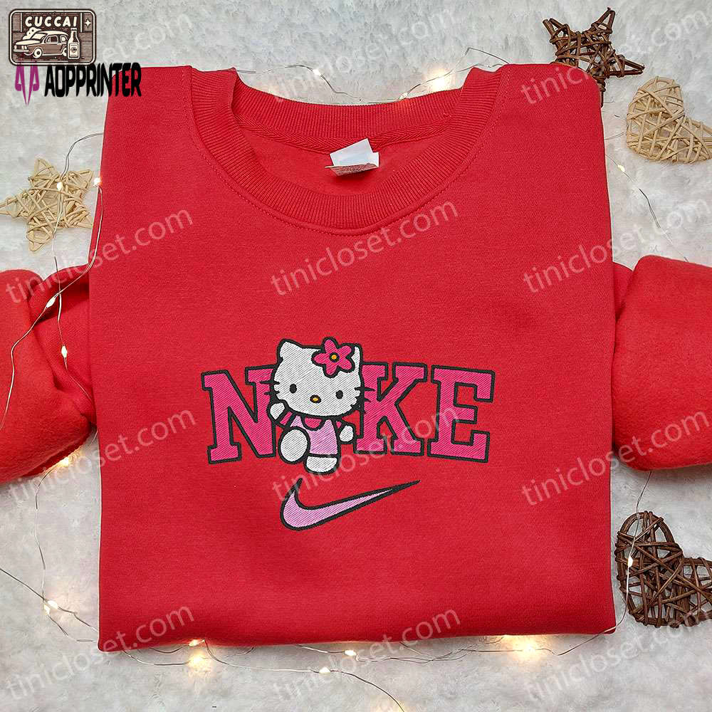 Hello kitty x nike cartoon embroidered tshirt – stylish hello kitty & nike inspired shirt Embroidered Shirt