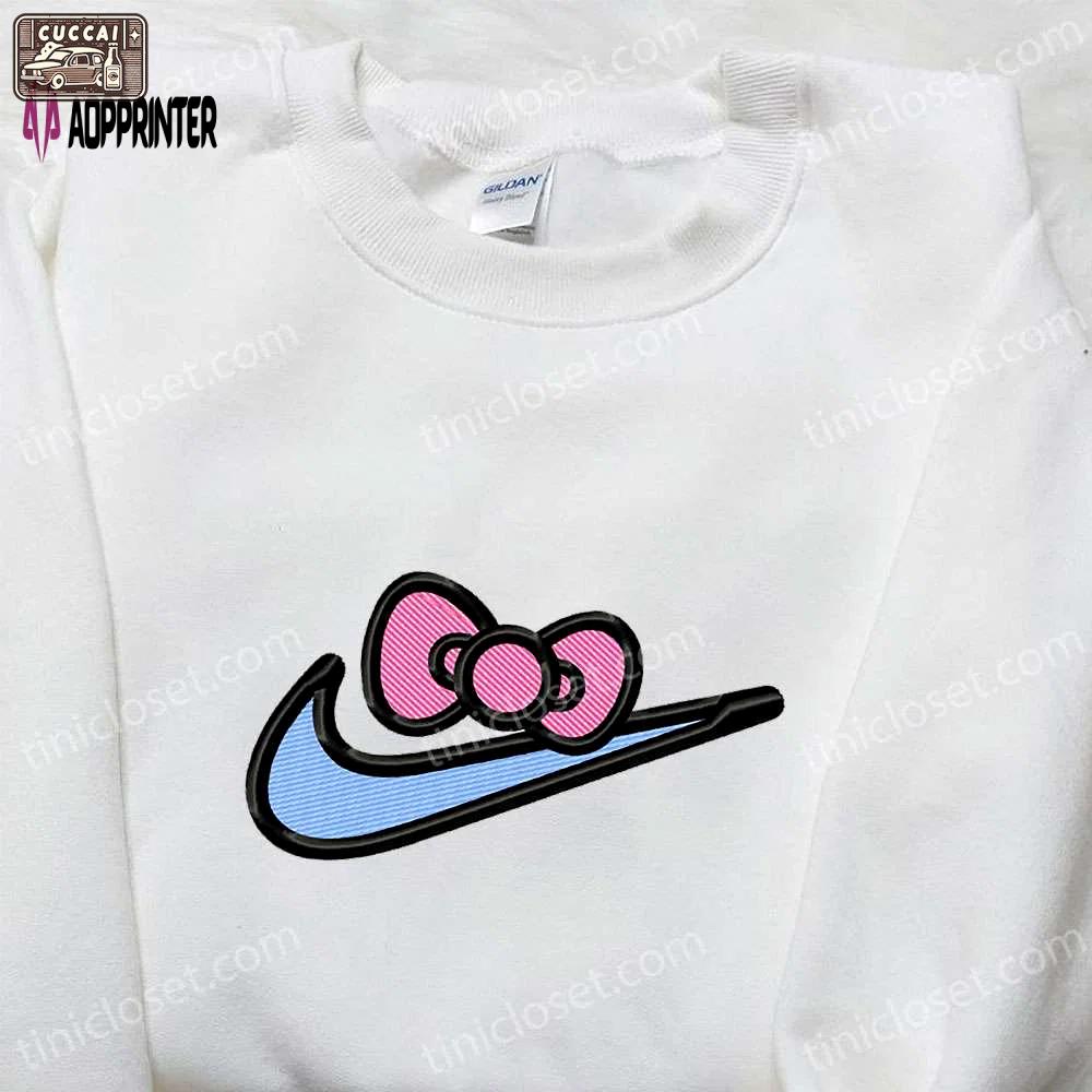 Hello kitty x nike swoosh cartoon embroidered sweatshirt – nike inspired shirt perfect family gift Embroidered Shirt