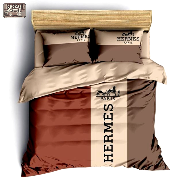 Hermes brown logo type 108 Bedding Sets duvet luxury ideas bedspread hyperbeast Bedroom premium fashion brand bedclothes home decor sheets covers blankets bed linen