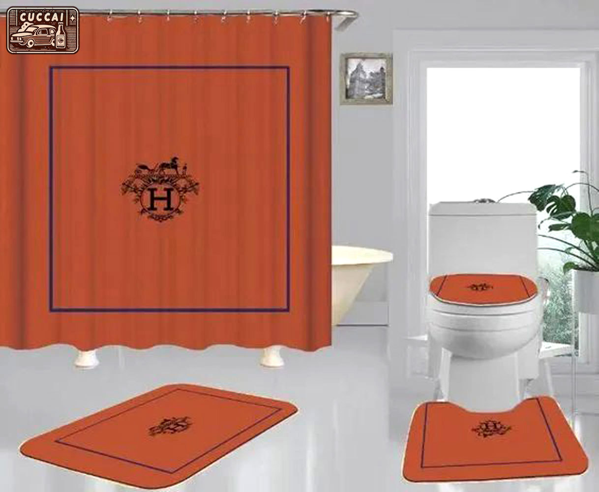 Hermes paris orange home decor hypebeast luxury fashion brand bath mat bathroom sets Bathroom Set