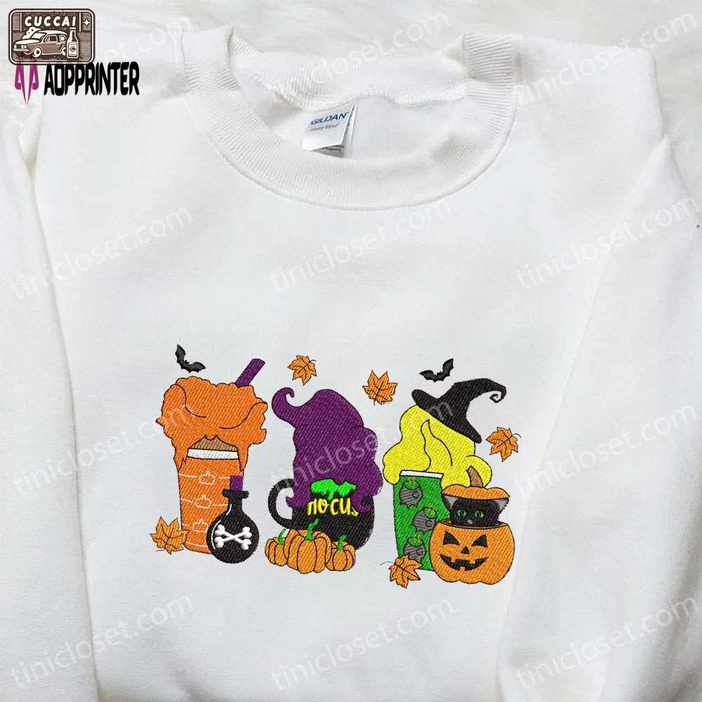 Hocus pocus fall coffee embroidered shirt & halloween sweatshirt: perfect gifts for halloween lovers Embroidered Shirt