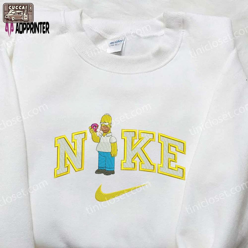 Homer eating donut x nike embroidered shirt: the simpsons custom apparel Embroidered Shirt