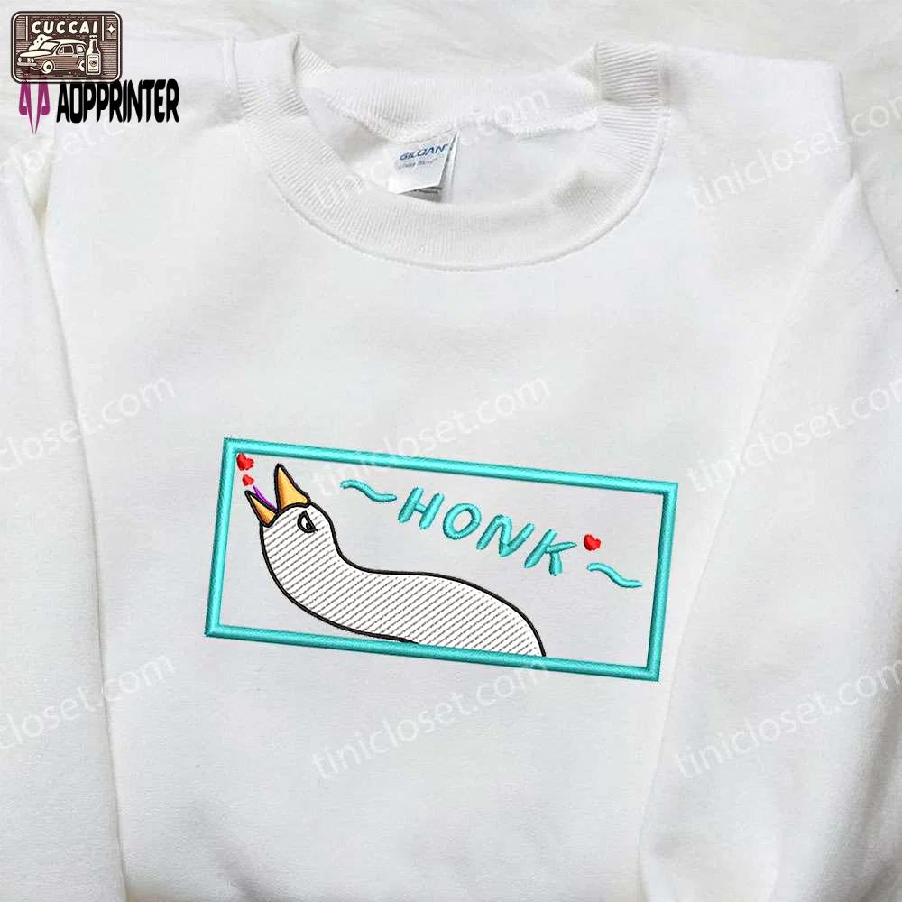Honk love heart silly goose embroidered shirt – animal & cute design for maximum style Embroidered Shirt