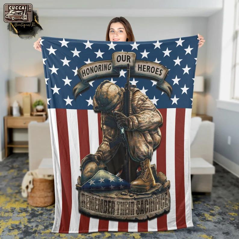 Honor our heroes blanket, honor their sacrifice fleece blanket, mink sherpa blanket, army quilt, us army blanket, military quilt Quilt Blanket