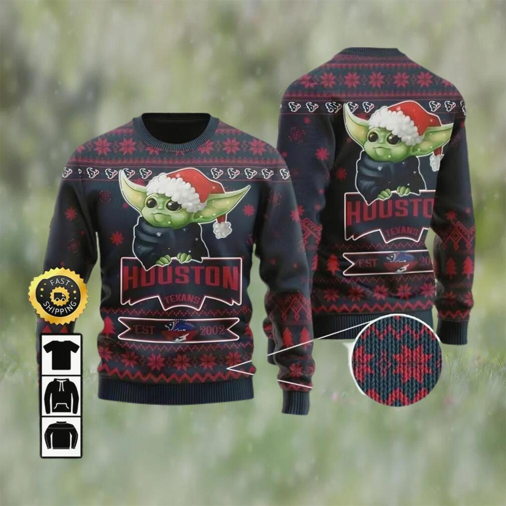 Houston texans est 2002 baby yoda ugly christmas sweater, faux wool sweater, national football league, gifts for fans football nfl, football 3d ugly sweater ? prinvity Christmas Ugly Sweater