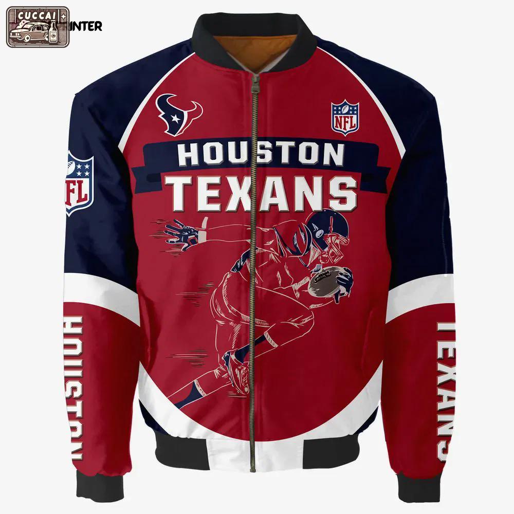 Houston texans players running pattern bomber jacket – red Bomber Jacket