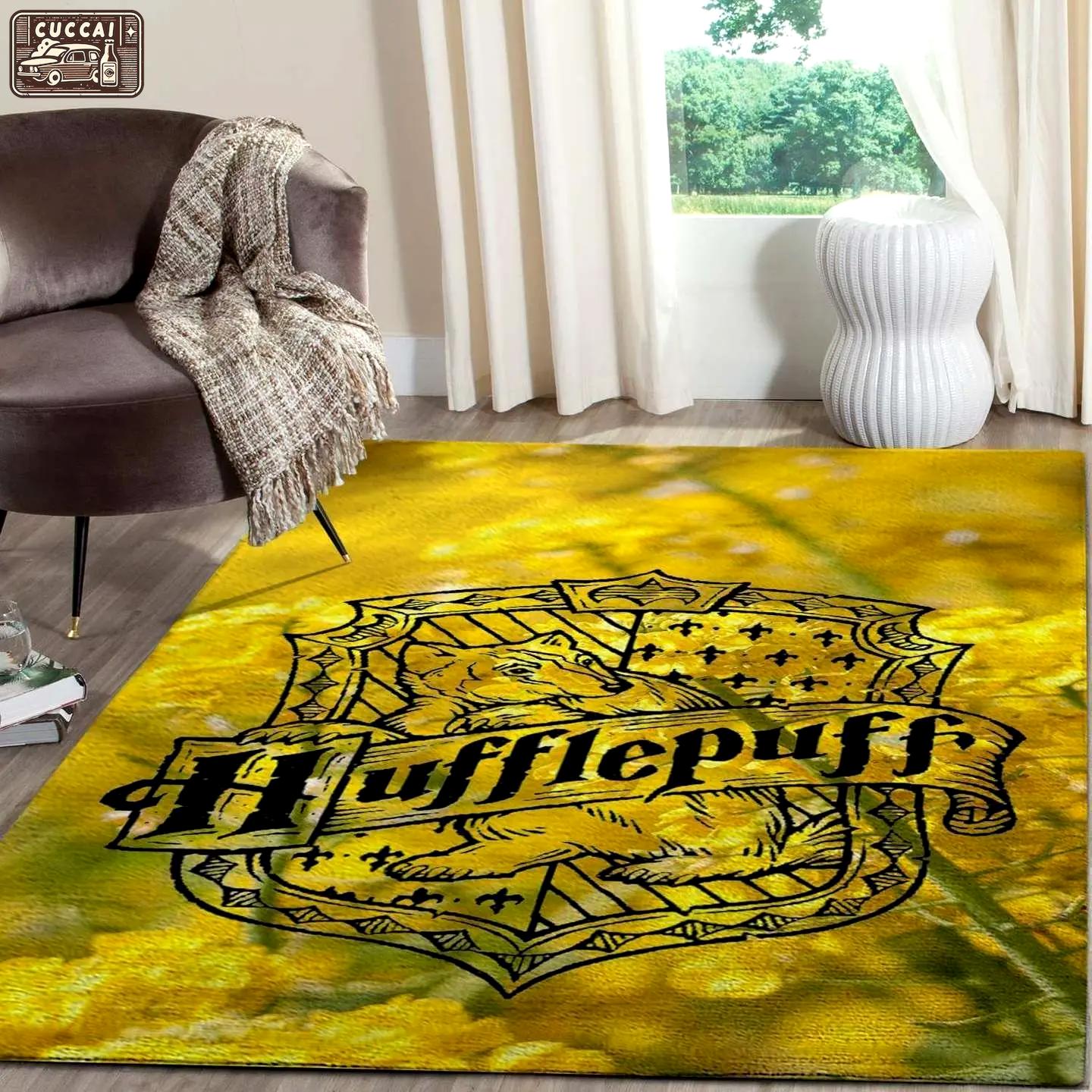 Hufflepuff harry potter area rug living room rug home decorfloor decor the us decor Rectangle Rug