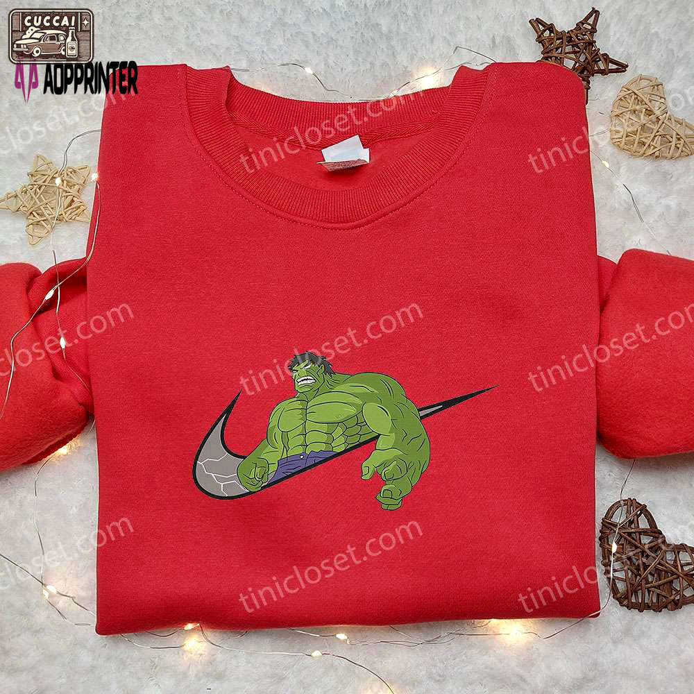 Hulk x nike swoosh embroidered hoodie & shirt: perfect family gift nike inspired apparel Embroidered Shirt