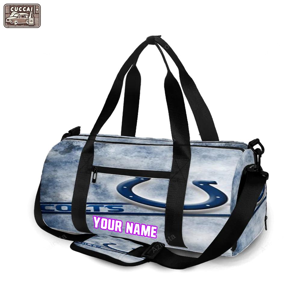 Indianapolis colts horseshoe color splash blue white personalized name travel bag gym bag 522 Travel Bag