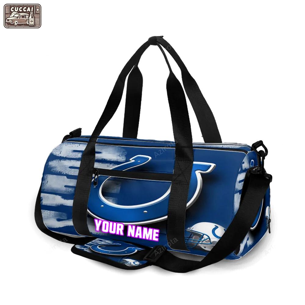 Indianapolis colts horseshoe helmet blue personalized name travel bag gym bag 1018 Travel Bag