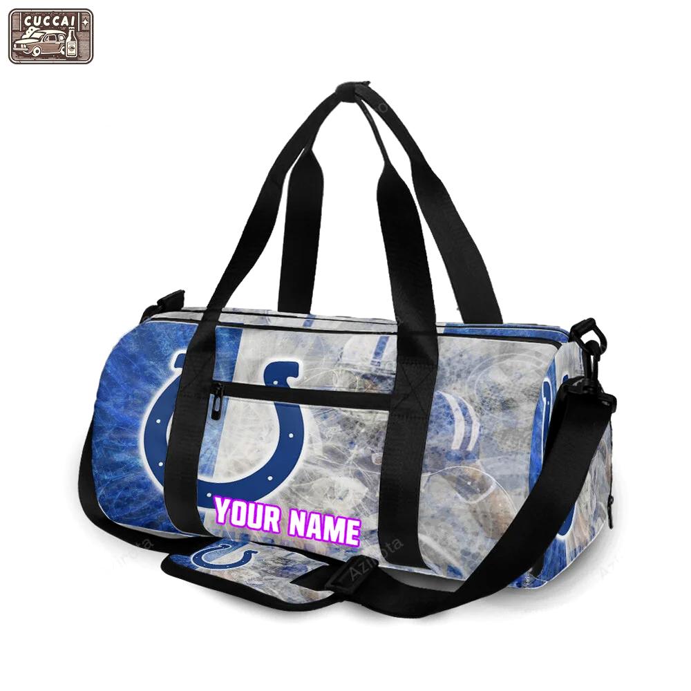 Indianapolis colts horseshoe player white blue personalized name travel bag gym bag 1038 Travel Bag