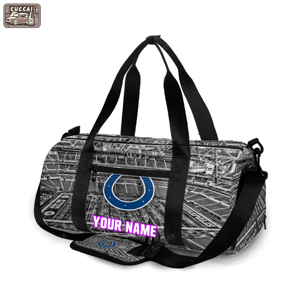 Indianapolis colts horseshoe stadium black white personalized name travel bag gym bag 34 Travel Bag