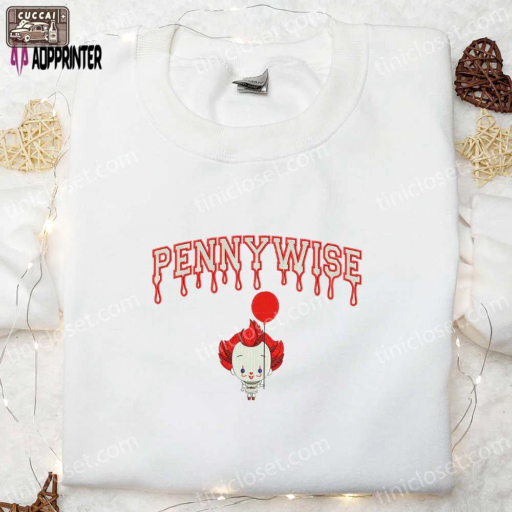 It pennywise balloon embroidered sweatshirt & hoodie: best halloween gifts for family Embroidered Shirt