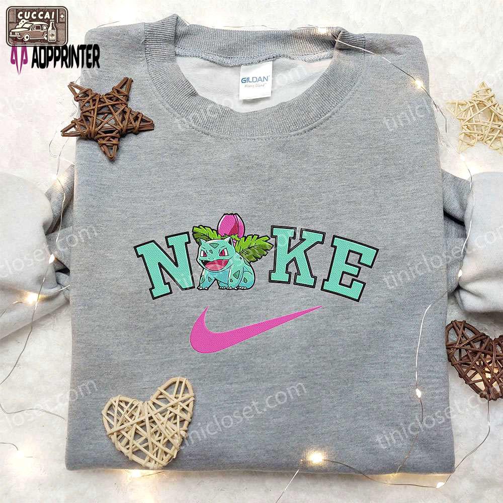 Ivysaur x nike anime hoodie: pokemon & nike inspired embroidered shirt Embroidered Shirt