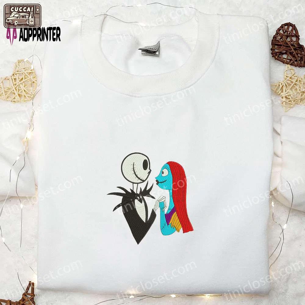 Jack & sally embroidered sweatshirt: nightmare before christmas hoodie & spirit halloween t-shirt Embroidered Shirt