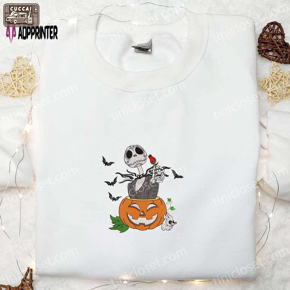Jack skellington halloween pumpkin embroidered sweatshirt & hoodie: nightmare before christmas spooky shirt Embroidered Shirt