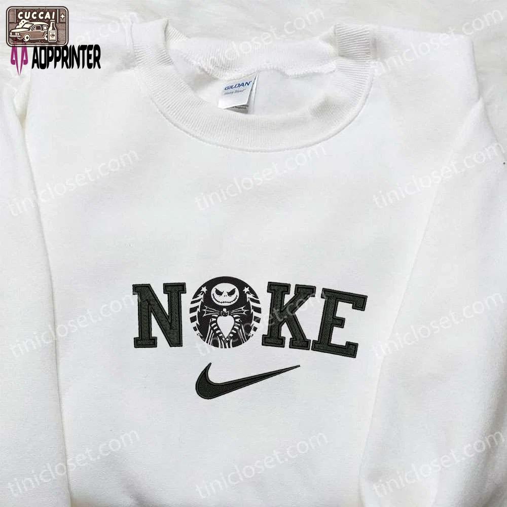Jack skellington x nike embroidered t-shirt nightmare before christmas characters hoodie nike inspired sweatshirt Embroidered Shirt