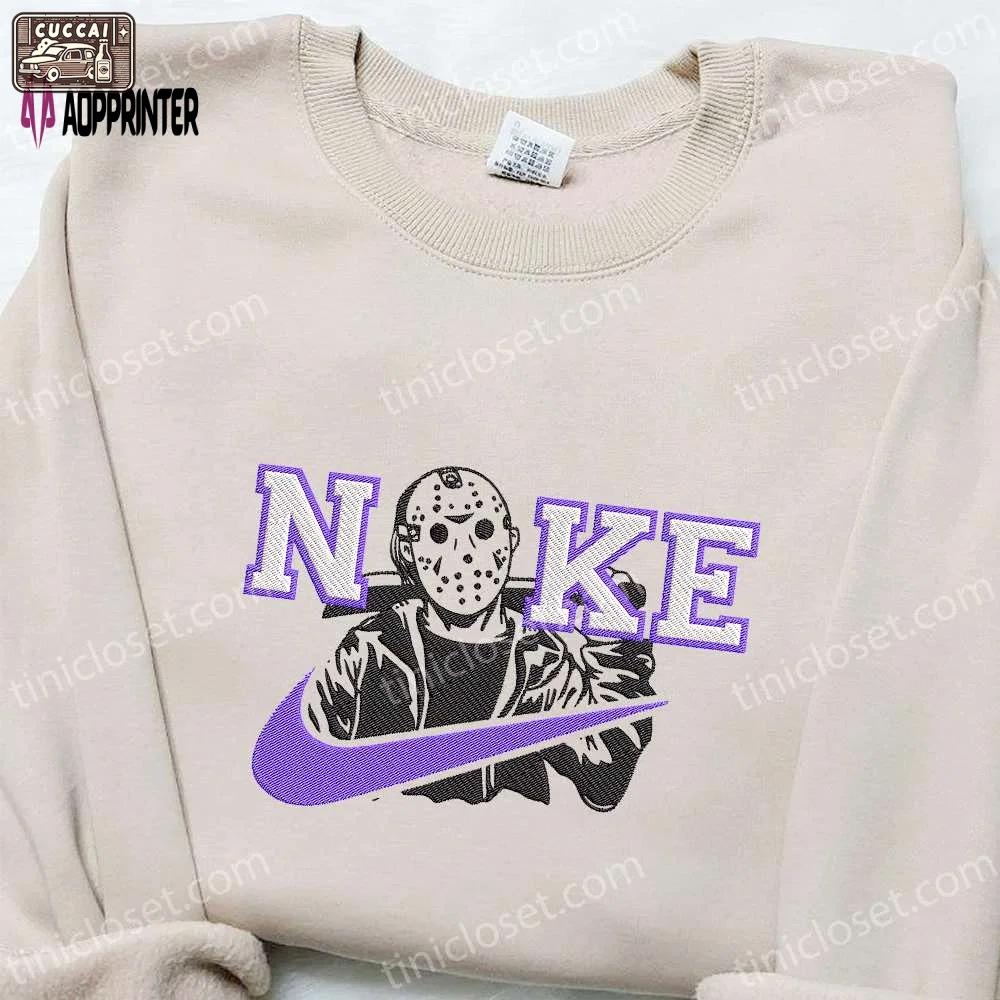 Jason voorhees x nike embroidered hoodie nike inspired shirt – best halloween gift ideas Embroidered Shirt
