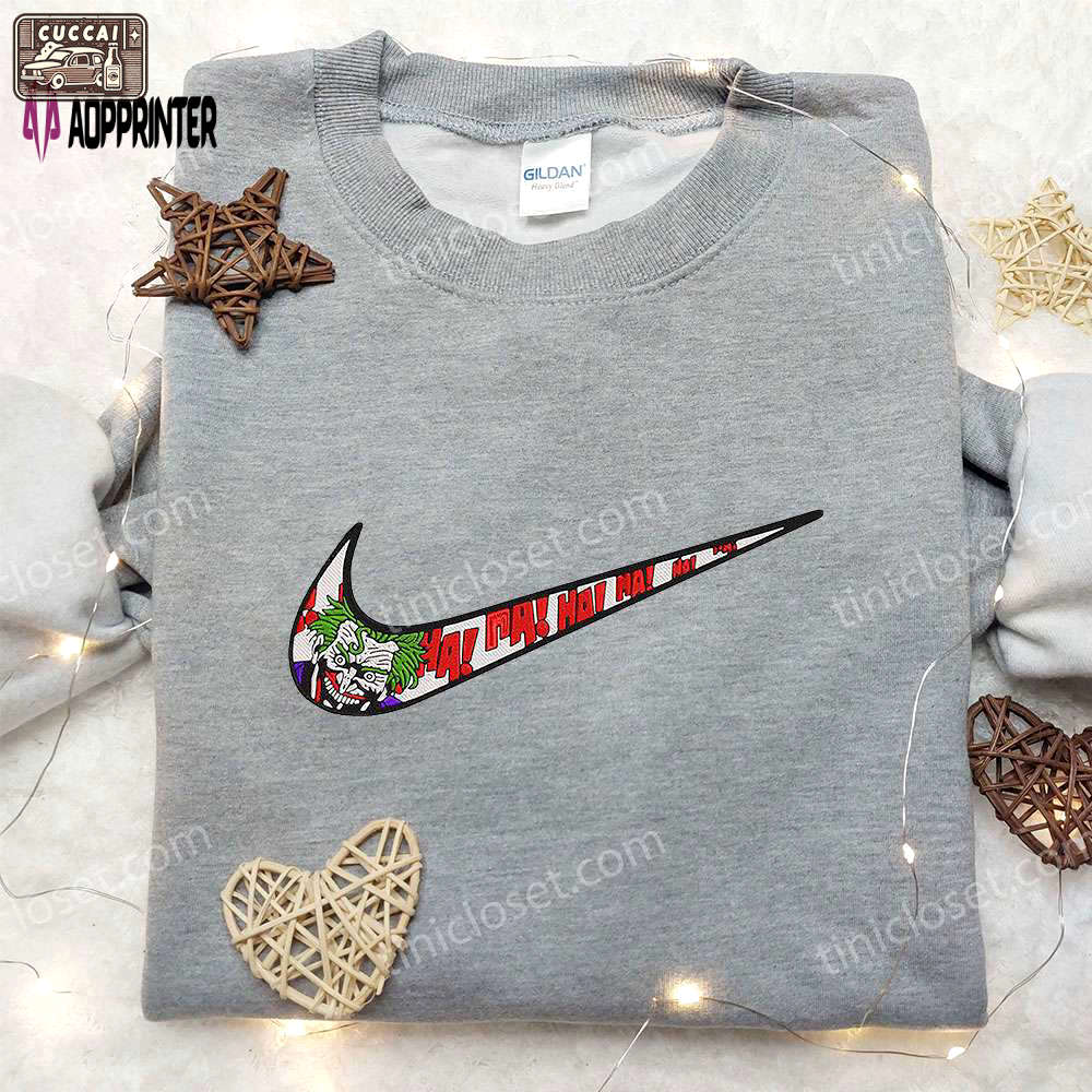Joker x nike embroidered hoodie & movie characters shirt nike inspired embroidery Embroidered Shirt