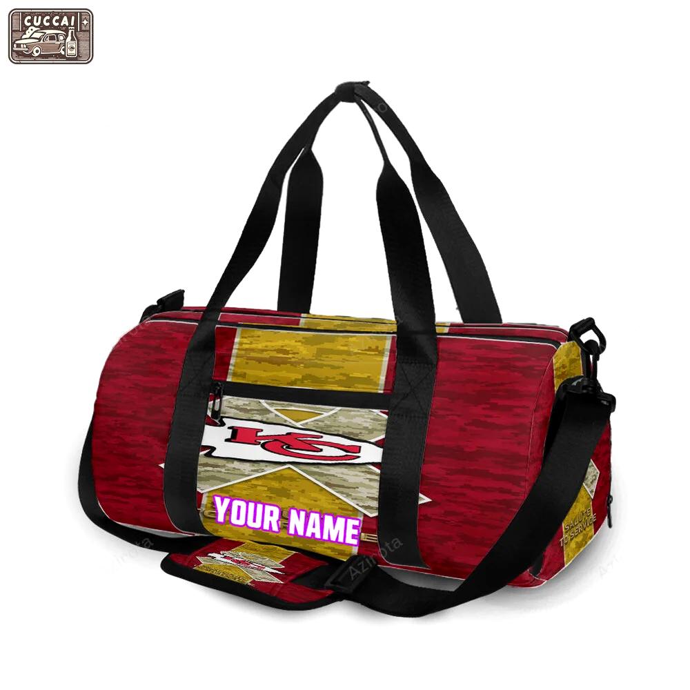 Kansas city chiefs emblem camo personalized name travel bag gym bag 1474 Travel Bag