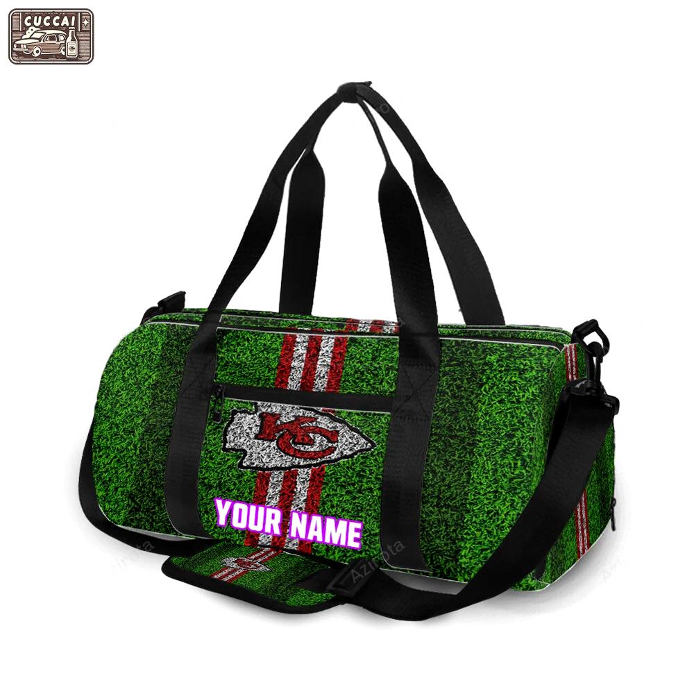 Kansas city chiefs grass texture personalized name travel bag gym bag 1610 Travel Bag