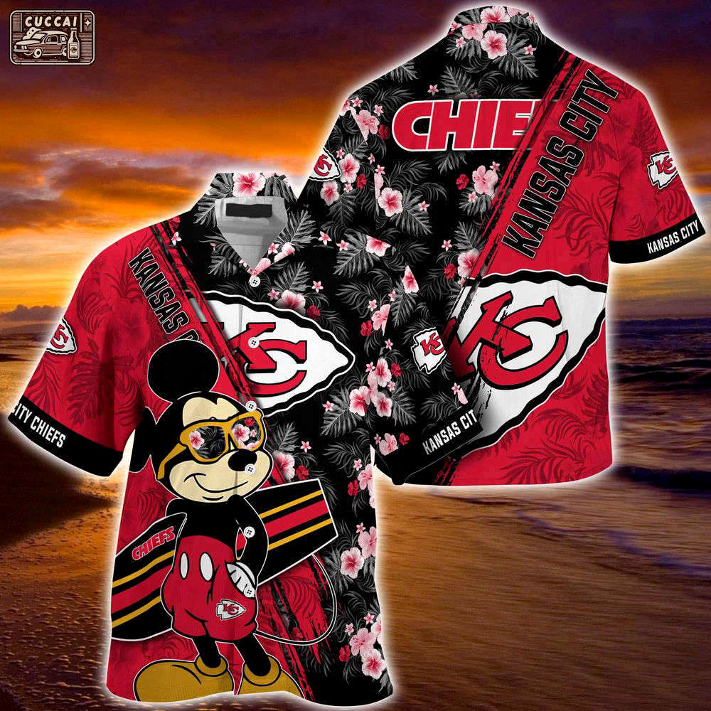 Kansas city chiefs nfl-summer hawaii shirt mickey and floral pattern for sports fans Hawaii Shirt