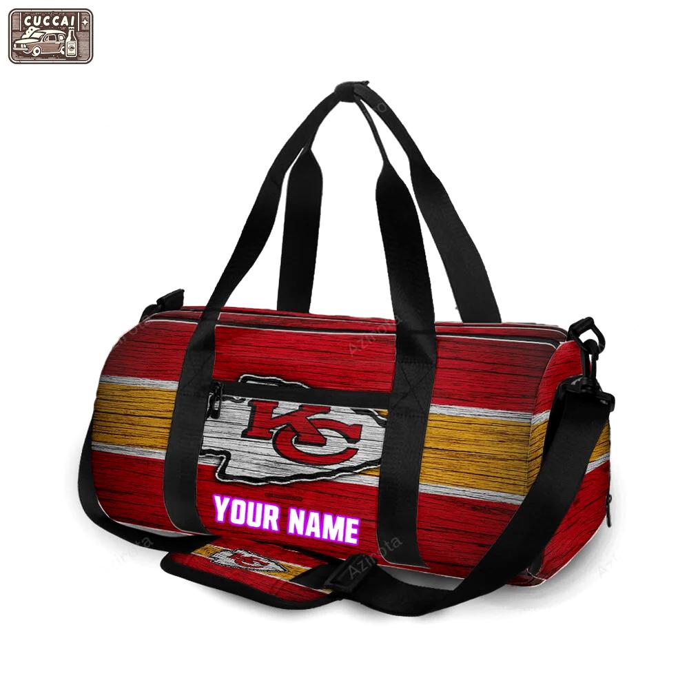 Kansas city chiefs wooden v2 texture personalized name travel bag gym bag 922 Travel Bag