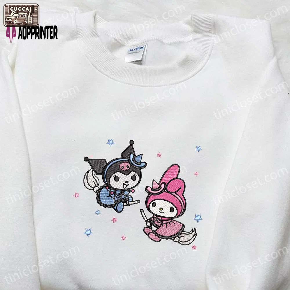 Kuromi & my melody witches hoodie: cute halloween embroidered sweatshirt best gift for daughter Embroidered Shirt