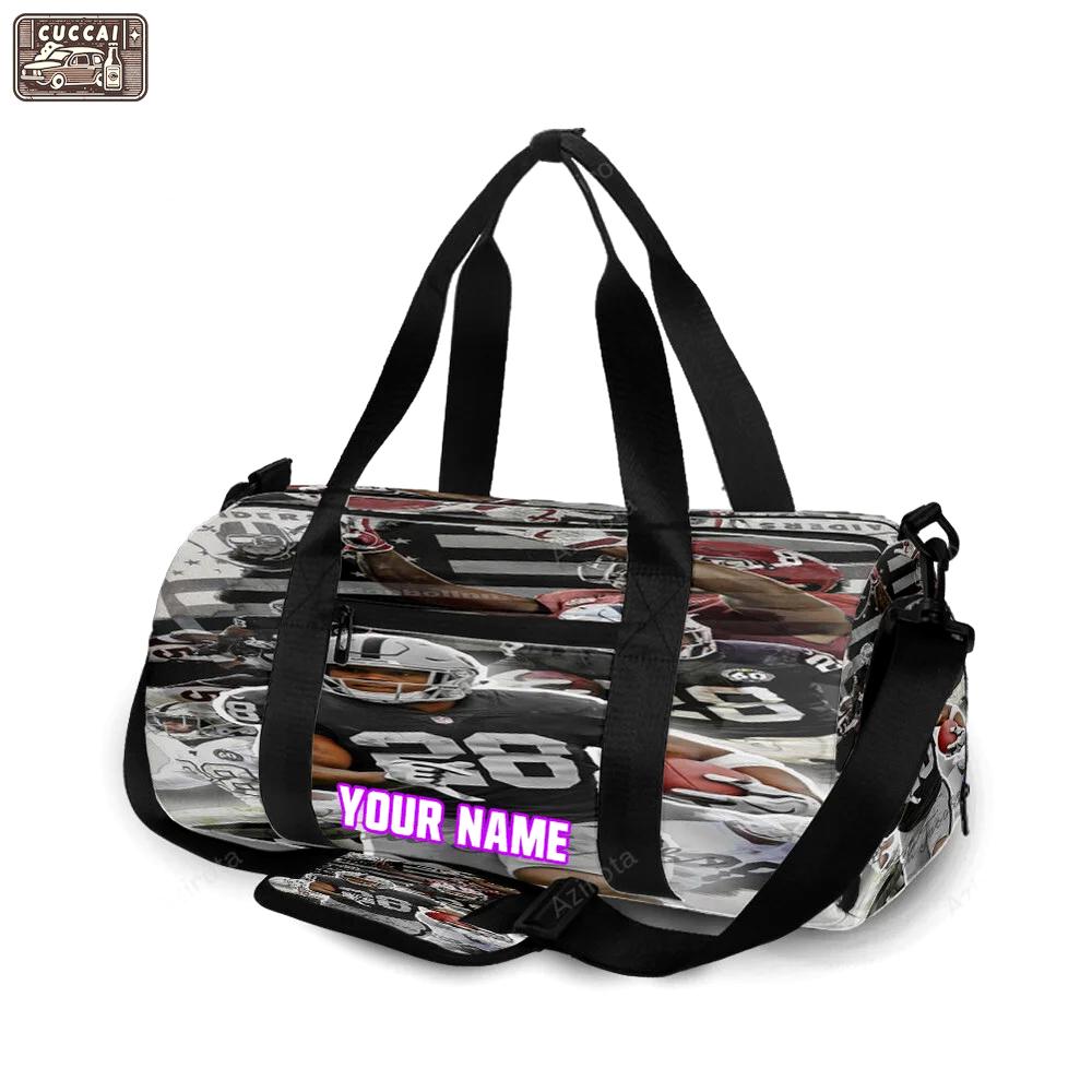 Las vegas raiders josh jacobs 28 player art personalized name travel bag gym bag 1321 Travel Bag