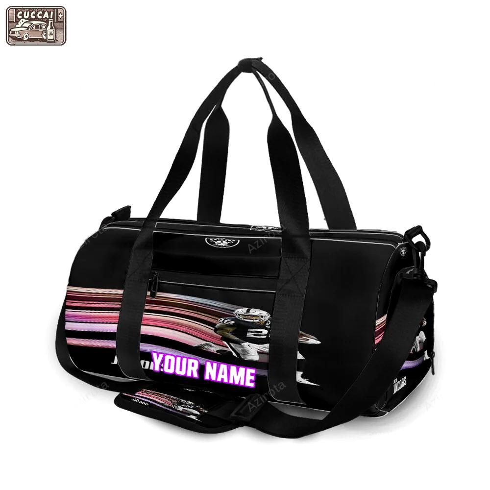 Las vegas raiders josh jacobs 28 v4 personalized name travel bag gym bag 510 Travel Bag