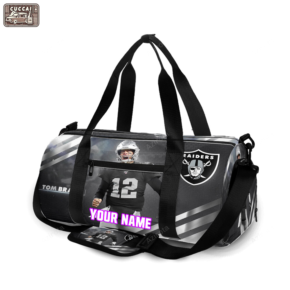 Las vegas raiders tom brady 12 v4 personalized name travel bag gym bag 934 Travel Bag