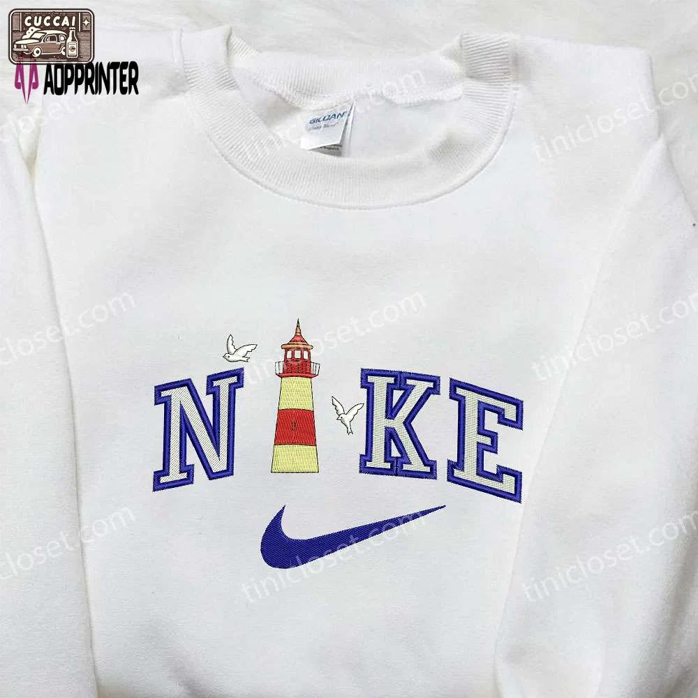 Lighthouse and seagulls x nike embroidered hoodie: best nike inspired shirt perfect family gift Embroidered Shirt