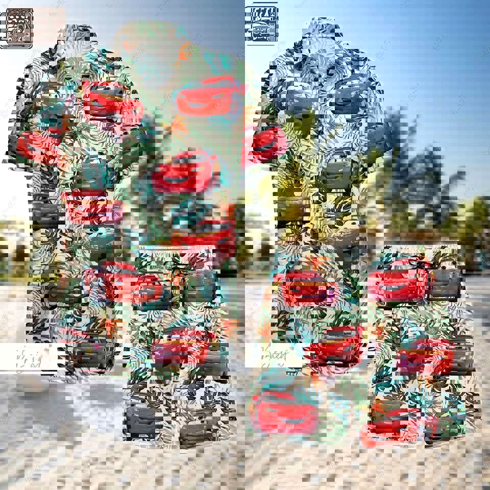 Lightning mcqueen button shirt Hawaii Shirt Shorts & Flip Flops