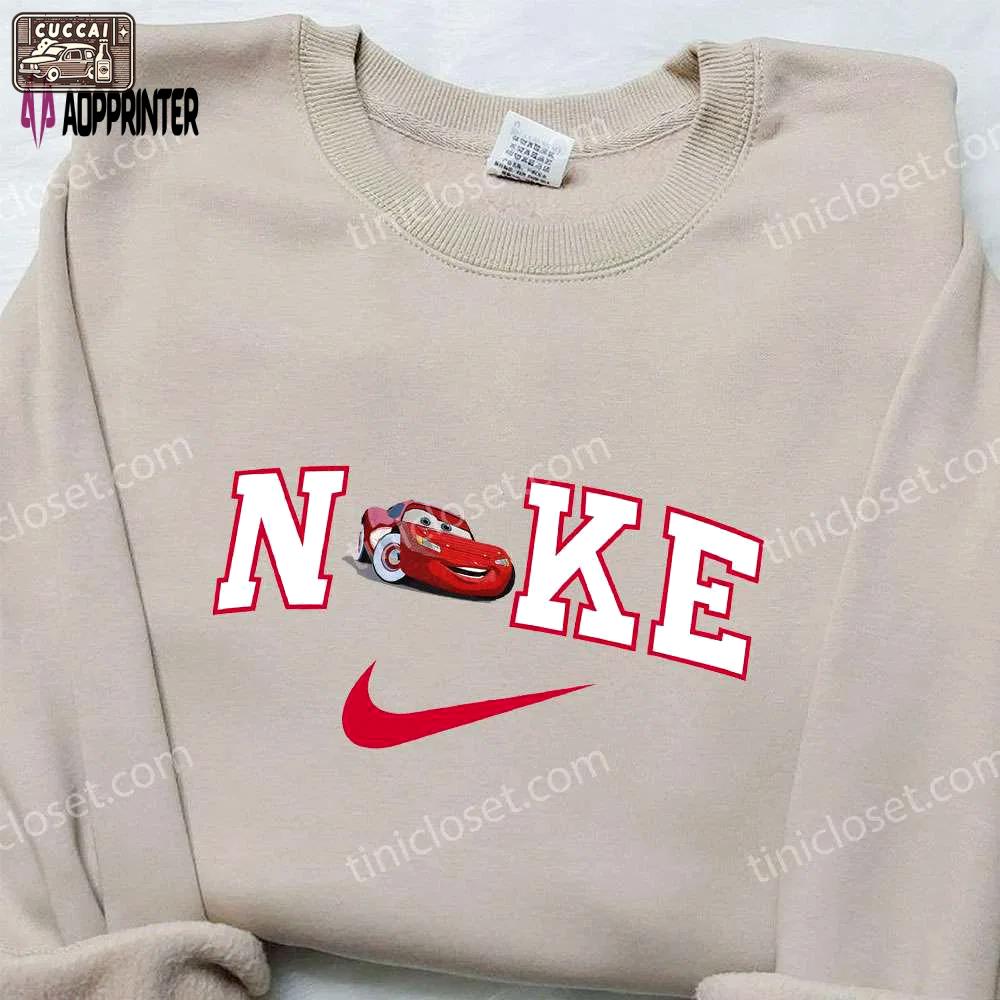 Lightning mcqueen x nike embroidered sweatshirt cars cartoon & nike inspired shirt Embroidered Shirt
