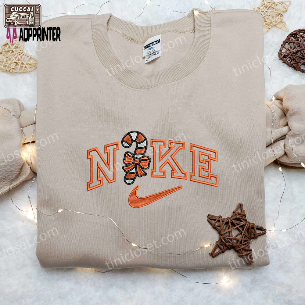 Limited edition candy cane orange x nike embroidered shirt – festive christmas apparel Embroidered Shirt