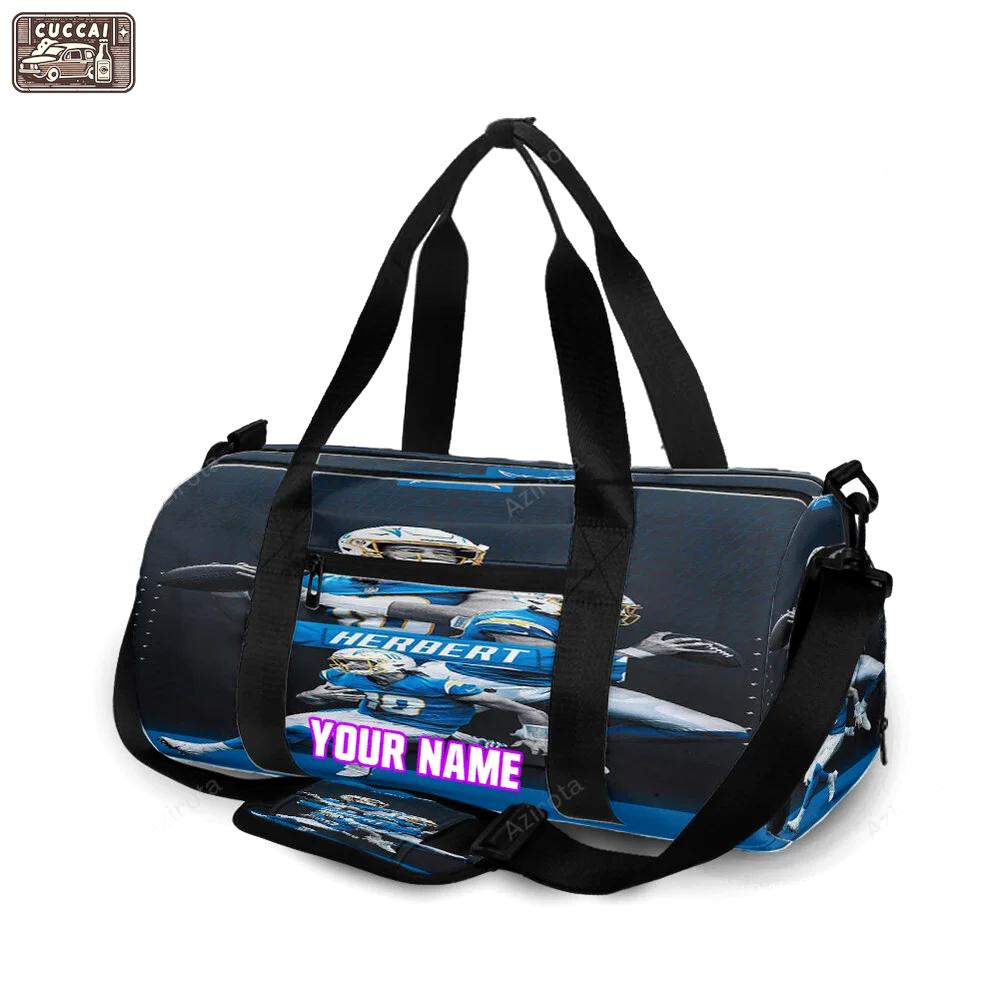 Los angeles chargers justin herbert2 personalized name travel bag gym bag 990 Travel Bag